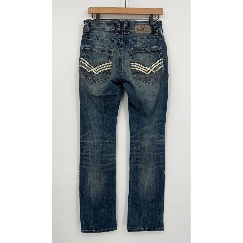 Buckle Black Jeans Mens 32L Blue Bootcut Fit No 3 BBLA374 Embroidered Pocket - Picture 3 of 12